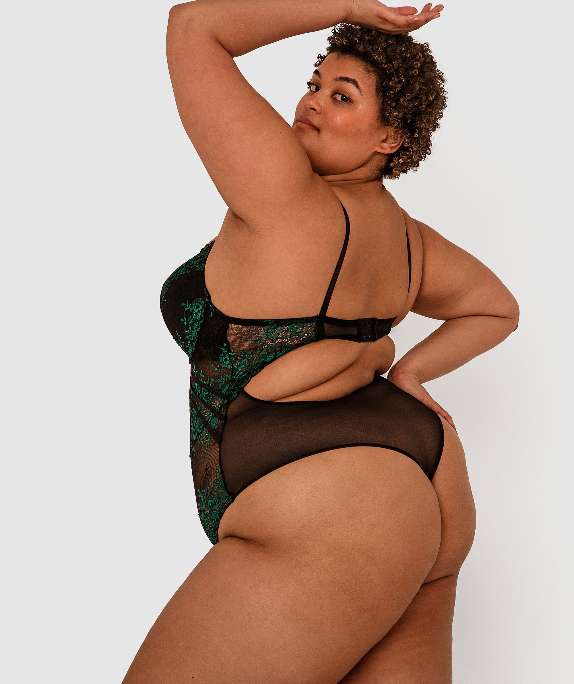 Night Games Art Deco Underwire Bodysuit - Black/Green