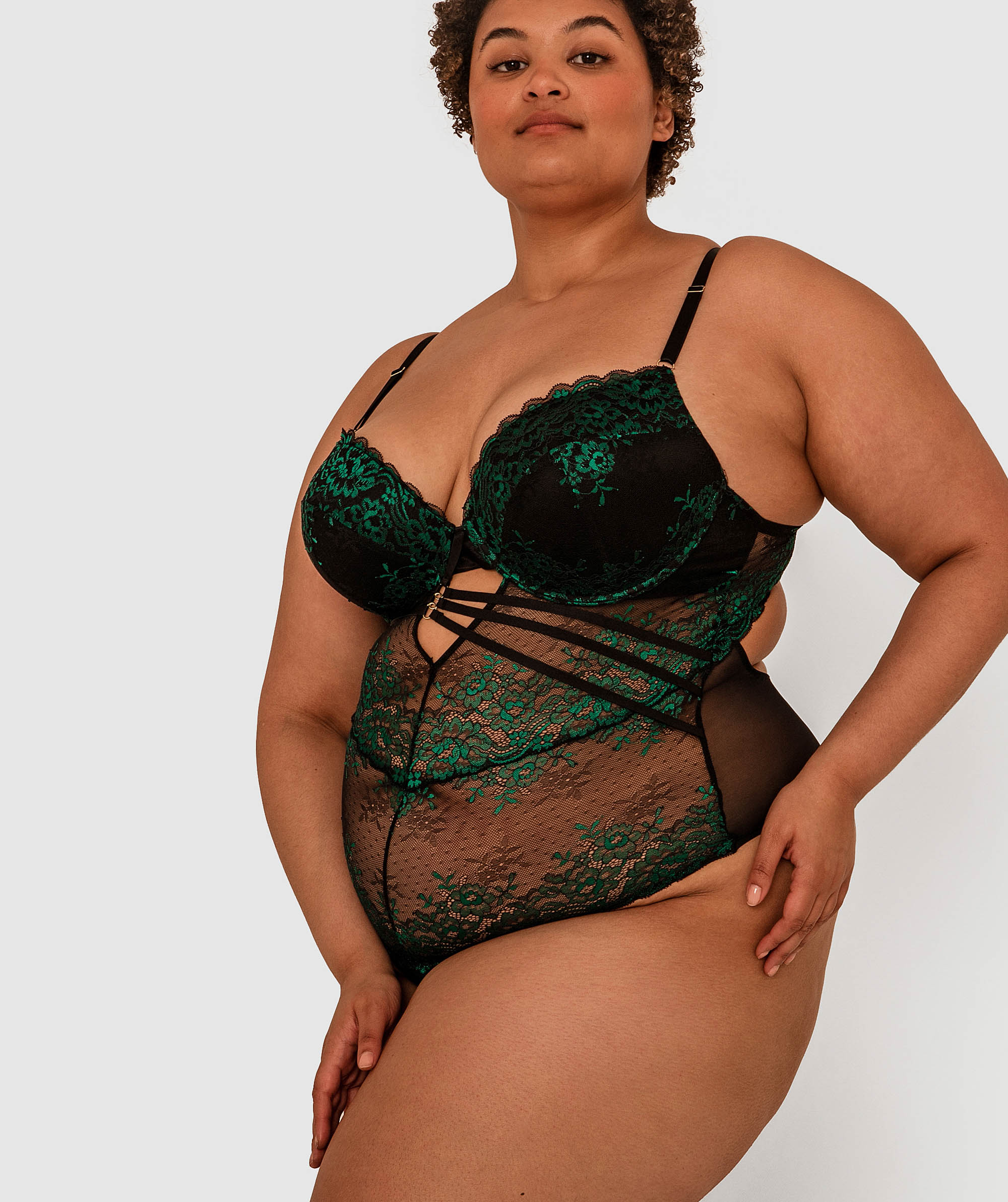 Night Games Art Deco Underwire Bodysuit - Black/Green