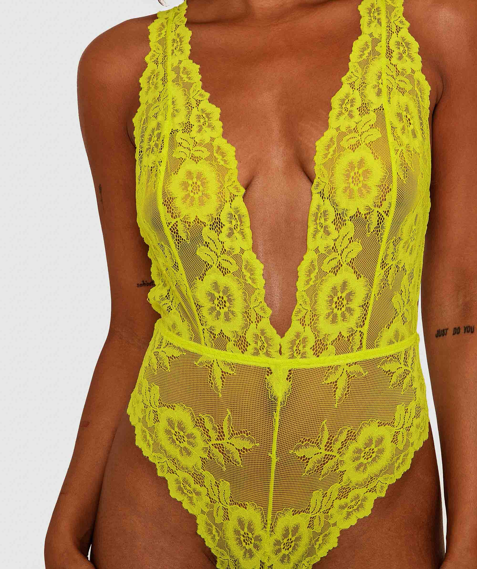 Night Games Entice Plunge Bodysuit - Acid Lime