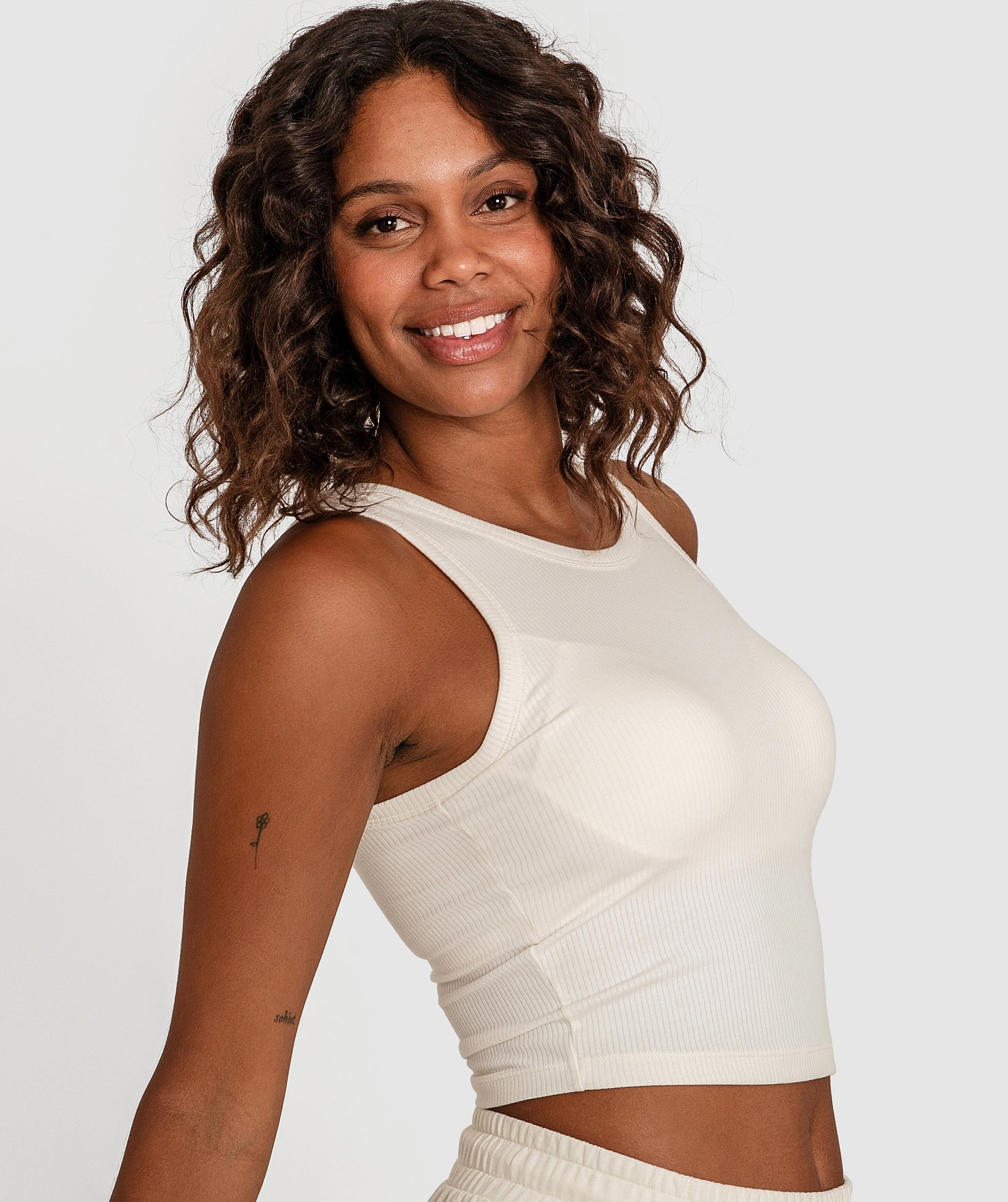 Rib Tank with Shelf Bra - Eggshell