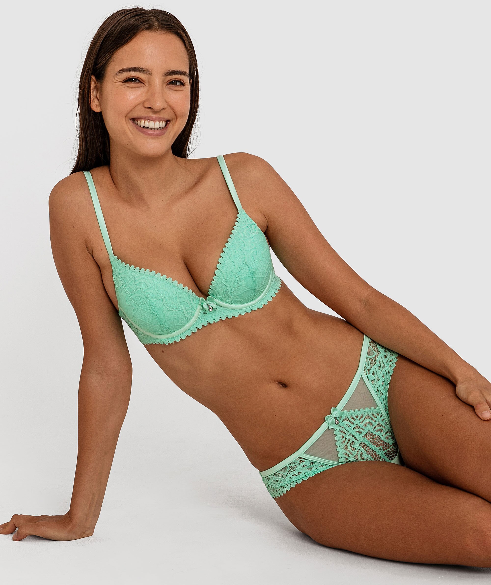 Venice Plunge Double Push Up Bra - Mint