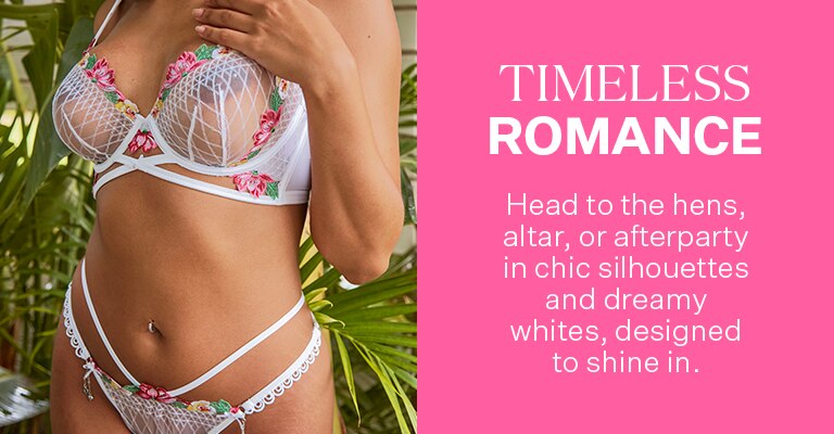 Timeless Romance. Head to the hens, altar, or afterparty in chic silhouettes and dreamy whites, designed to shine in.