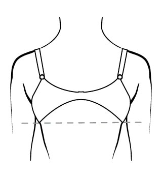 Depiction of a bra band that rides up/sits too high